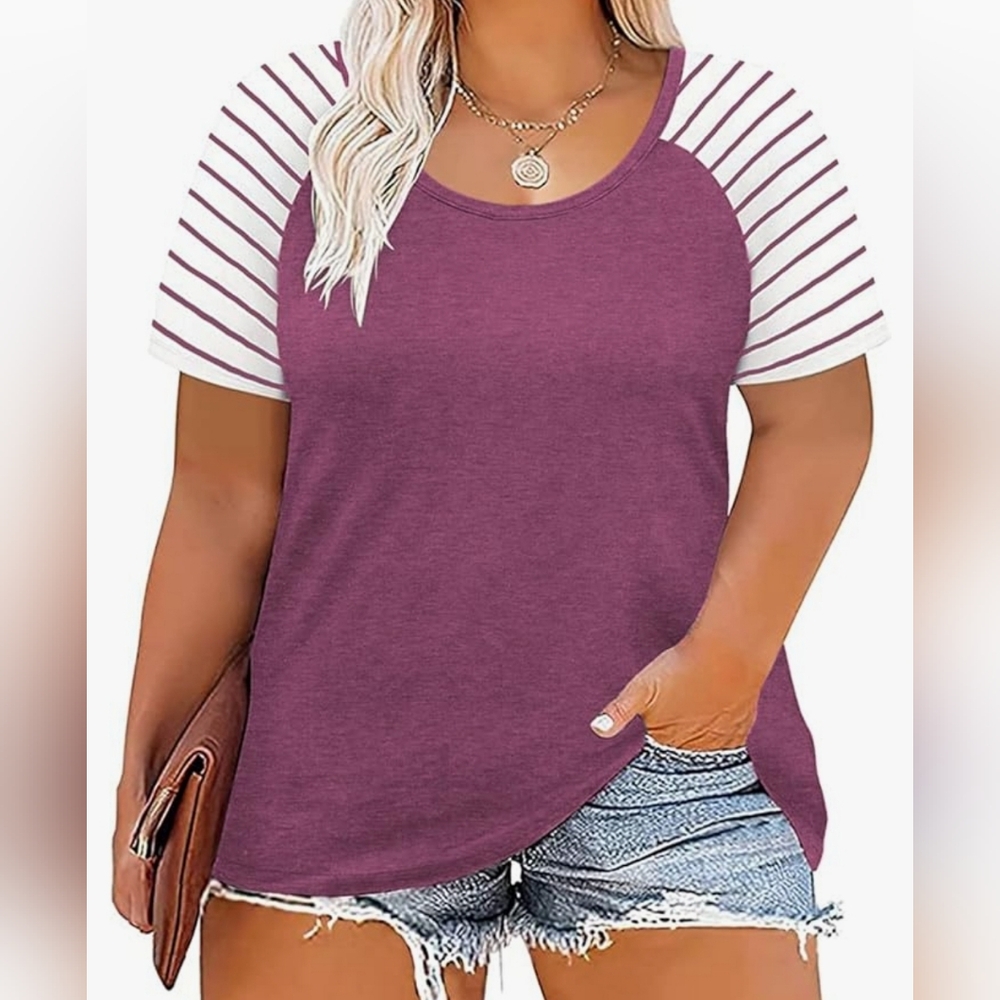 *NWT DOLNINE Women's Plus Size  Striped Raglan Tee Shirts Casual Tunics Blouse